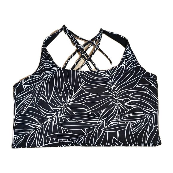 dip Other - Dip Black With White Leaf Pattern Sports Bra